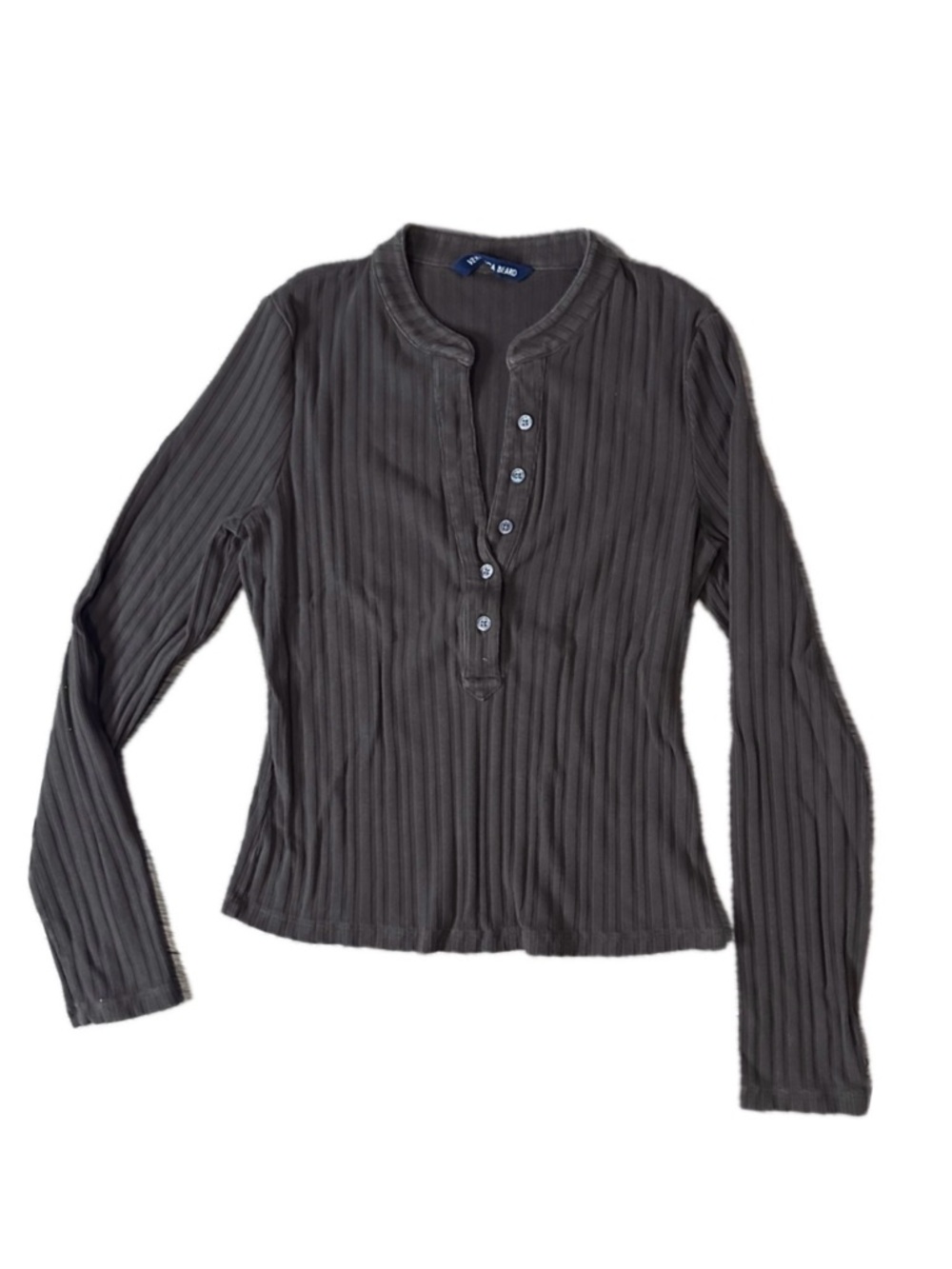 Veronica Beard Brown Ribbed Long-Sleeve Henley Top